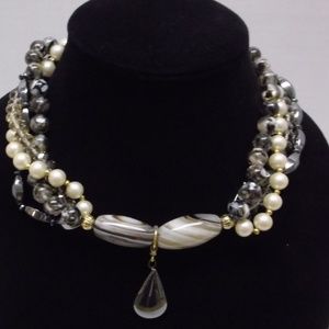 18" Hematite Agate Pearl Swarovski Crystal necklac